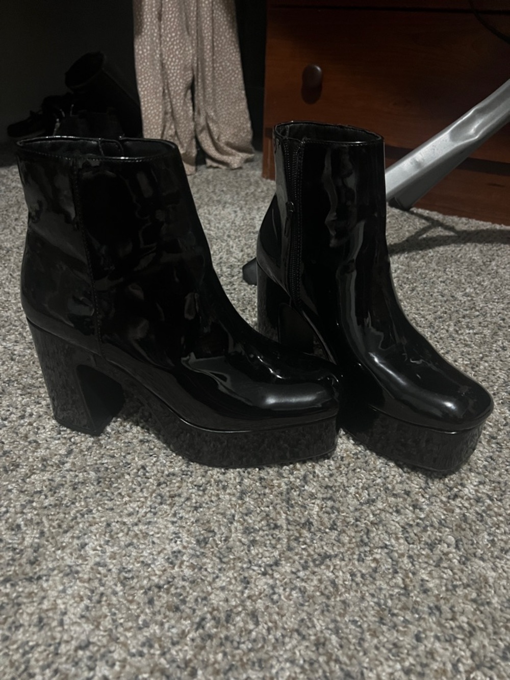 Chinese Laundry Black Patent Platform Ankle Boots